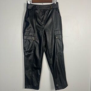 Jason Wu Faux leather cargo pants black size 8 belted vegan relaxed straight